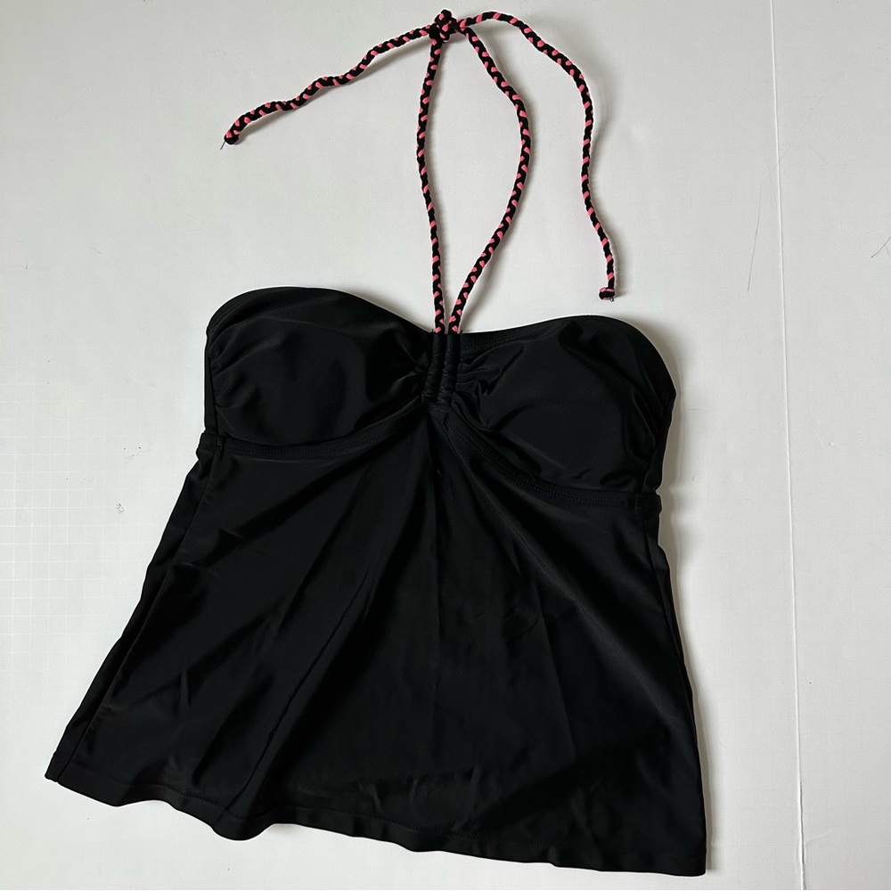 Black Tankini Pink Black Rope Strap Top Size Small Petite